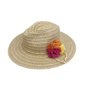 Tropical Trends 100% Paper Woven Sun Hat With Pom Poms